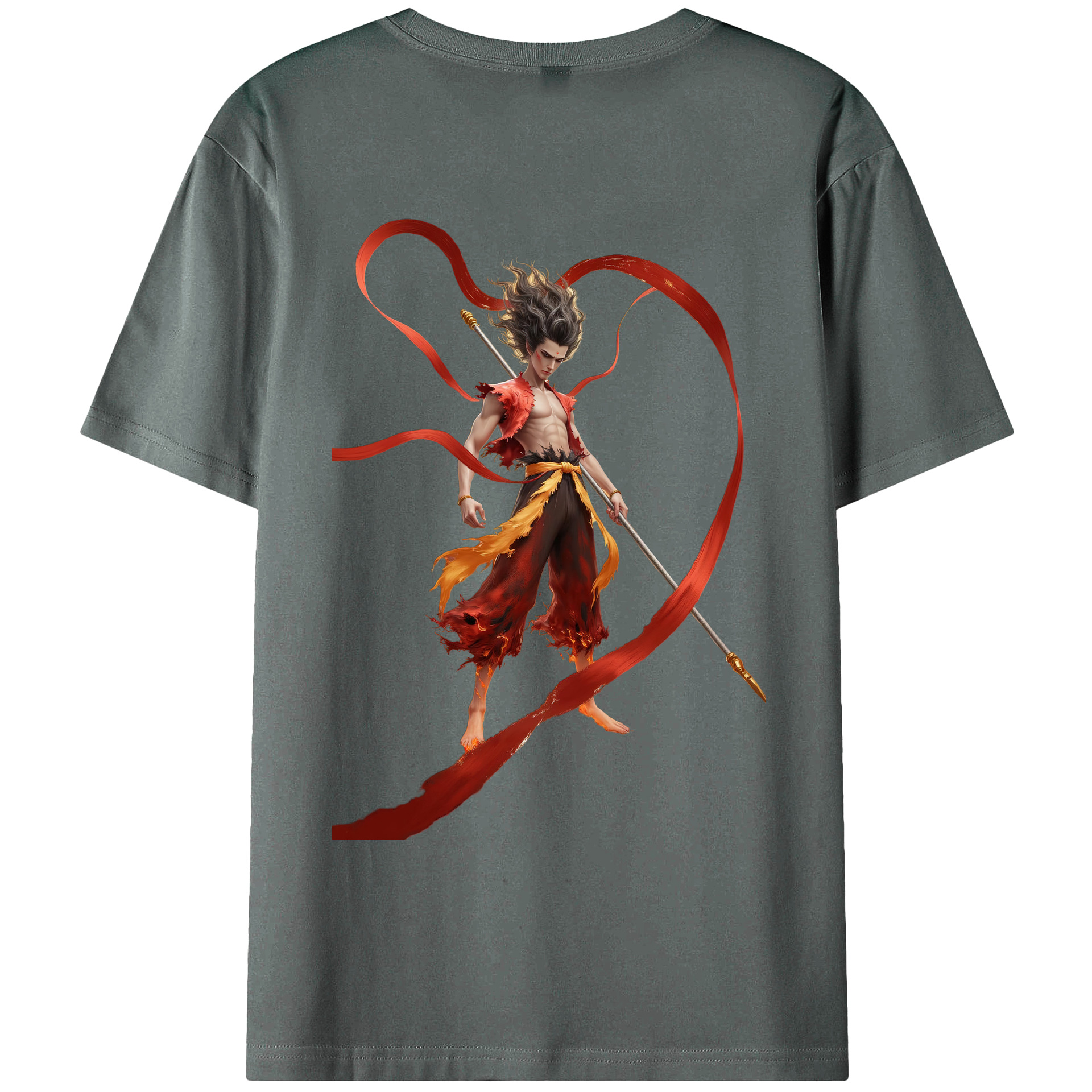 （画像用） Ne Zha 2 ナタ 魔童の大暴れ 綿100％ メンズ半袖Tシャツ（バックプリント） 通気性
